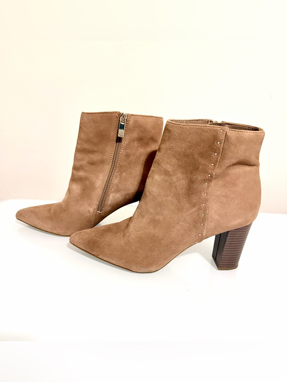 Bandolino Taupe Suede Ankle Booties with Stud Detail